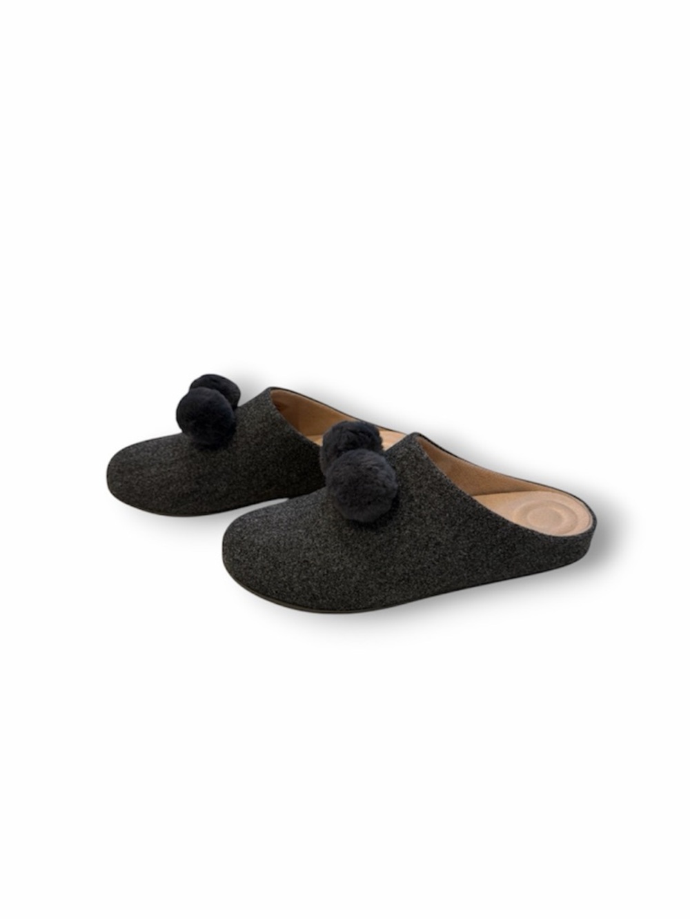FitFlop‎ Gray Felt Pom Pom Mule Slippers Women's US 8 EU 39 Comfort House Shoes